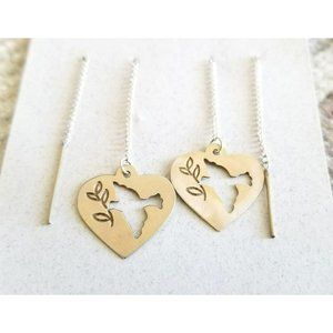 Sterling Silver Earrings Dove Heart Slider Pull-Thru 925 Artisan Made LH2498